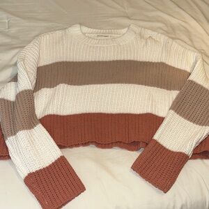moon & madison Striped Sweater - Cream, Tan, and Brown